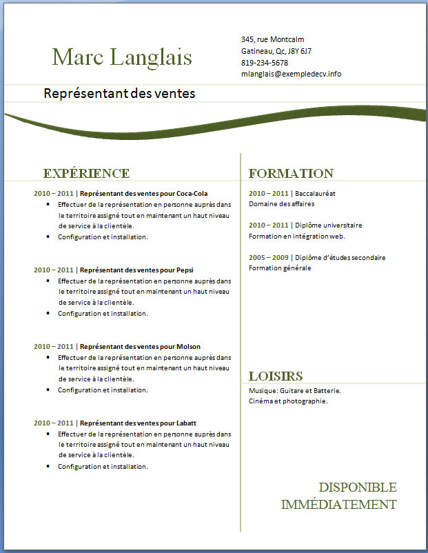 exemple cv hotesse d'accueil