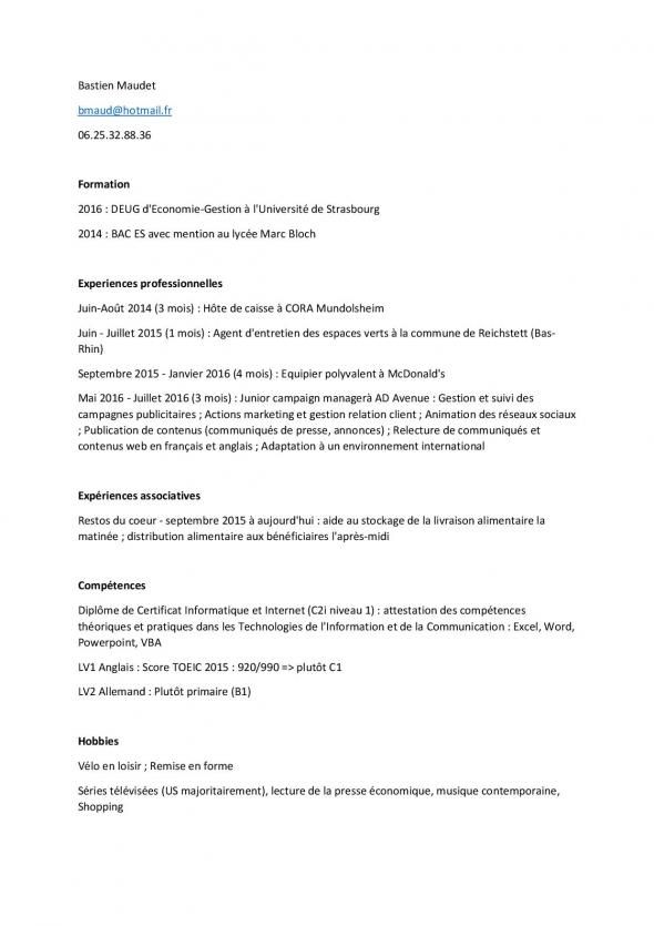 exemple cv pour emploi saisonnier