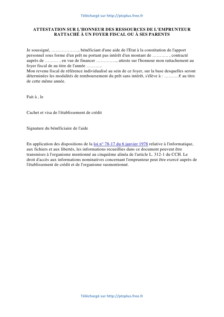 exemple d'attestation sur l'honneur de non activite