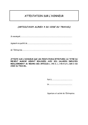exemple d'attestation sur l'honneur ne pas avoir travailler