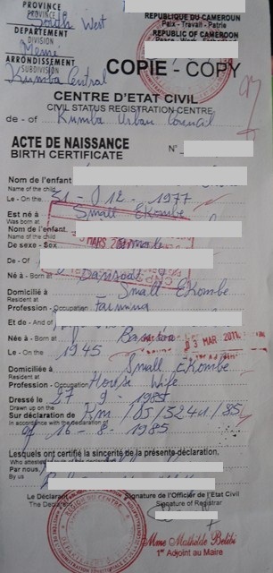 exemple de certificat de naissance