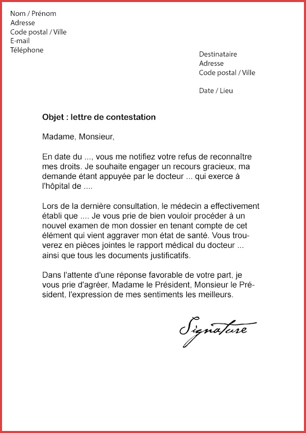 exemple de contestation d'amende