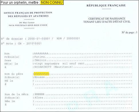 exemple de copie integrale d'acte de naissance