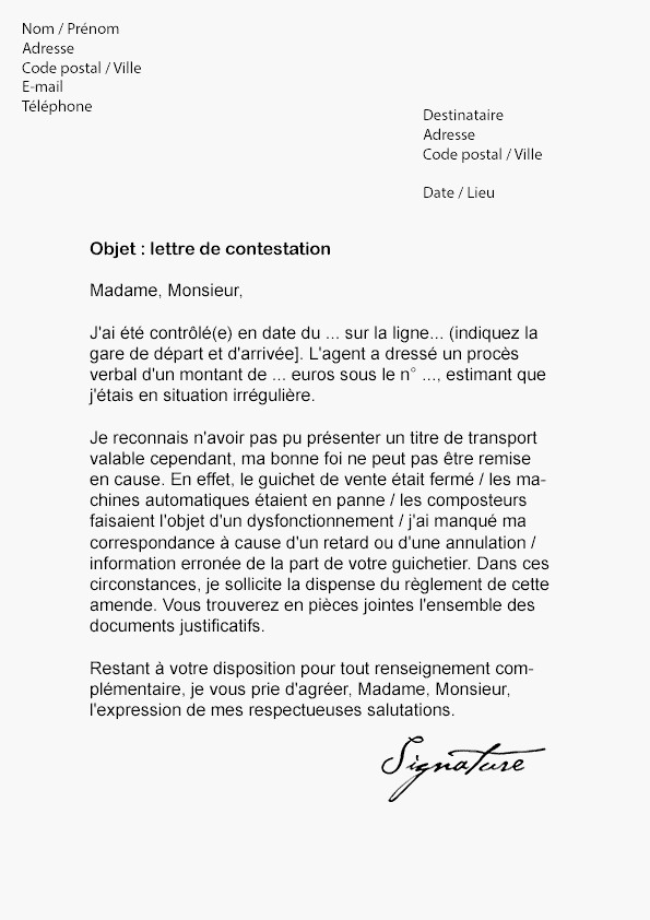 exemple de courrier pour contester une amende