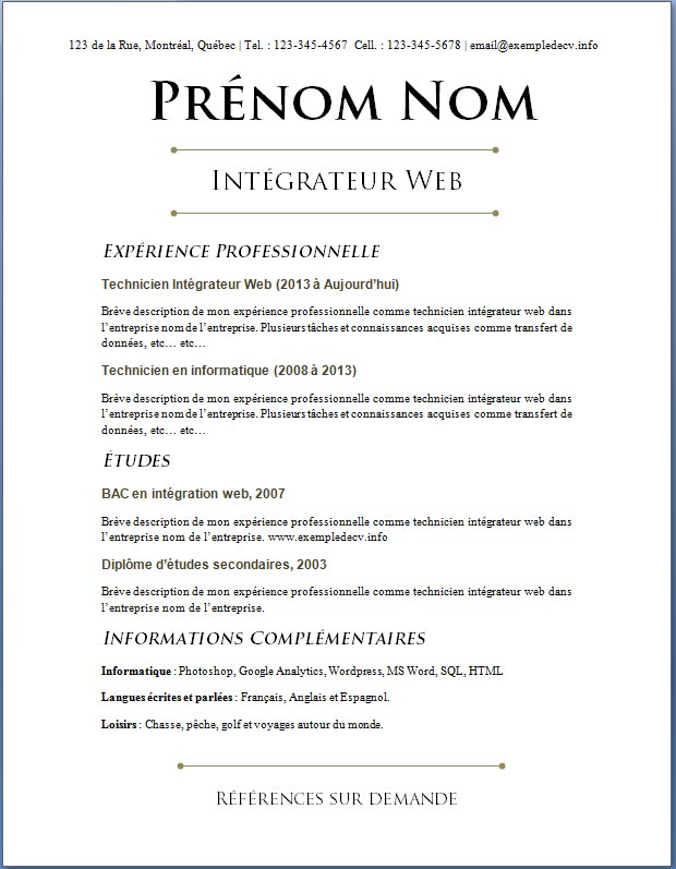 exemple de cv de demande d emploi