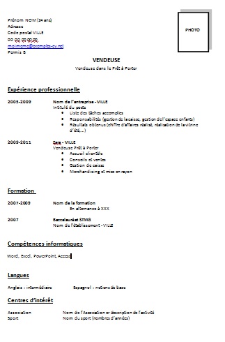 exemple de cv gratuit a telecharger word