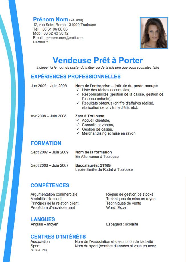 exemple de cv gratuit a telecharger word