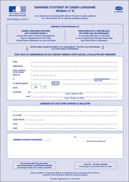 exemple de demande de casier judiciaire