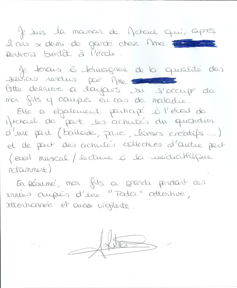 exemple de fin de contrat nounou