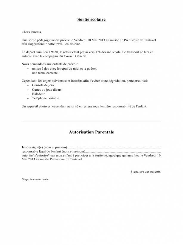 exemple de lettre d'autorisation parentale