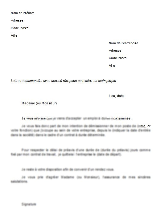 exemple de lettre de demission cdd