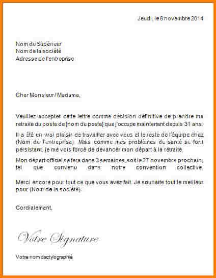 exemple de lettre de depart en retraite gratuit