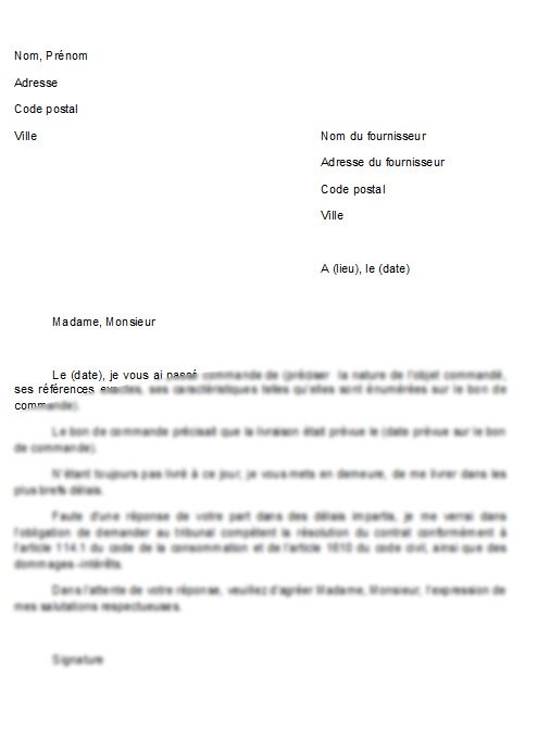 exemple de lettre de livraison
