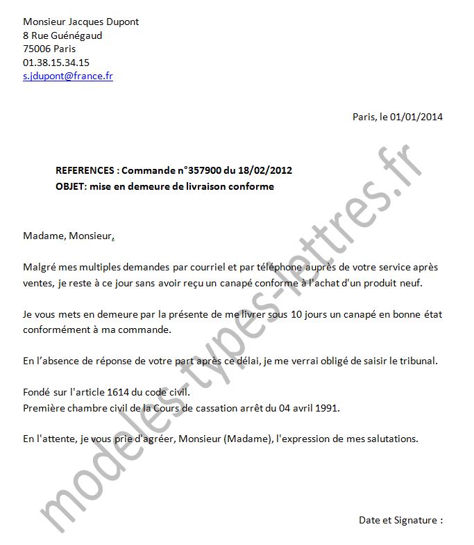exemple de lettre de mise en demeure pour travaux