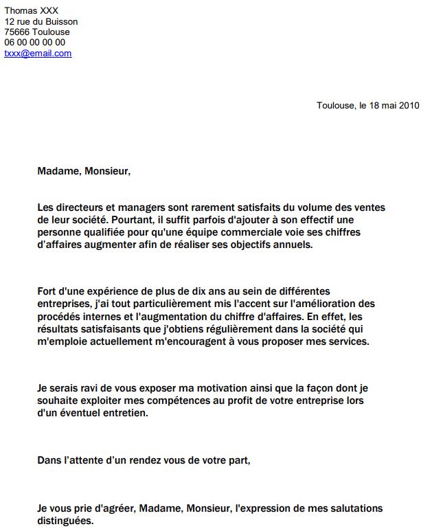exemple de lettre de motivation demande d'emploi