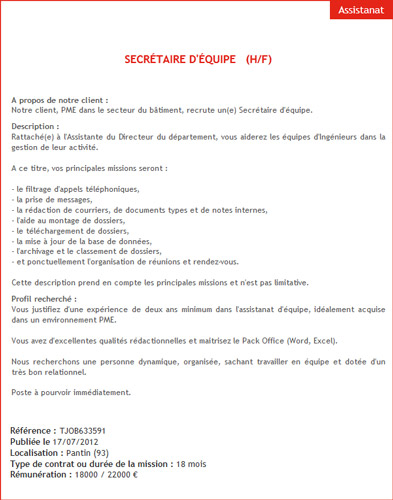 exemple de lettre de motivation en secretariat