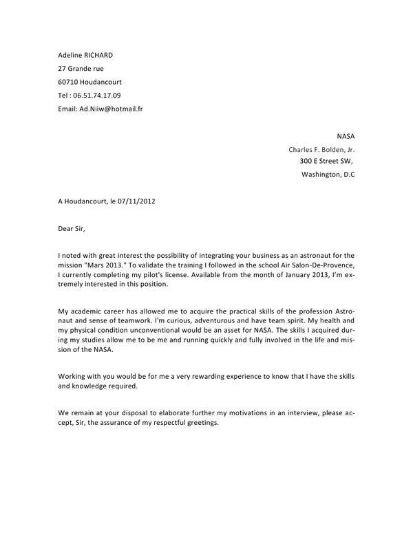 exemple de lettre de motivation pdf