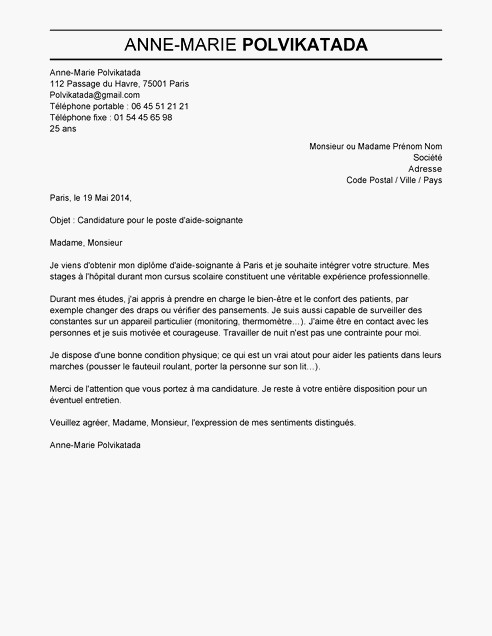 exemple de lettre de motivation pour aide a domicile
