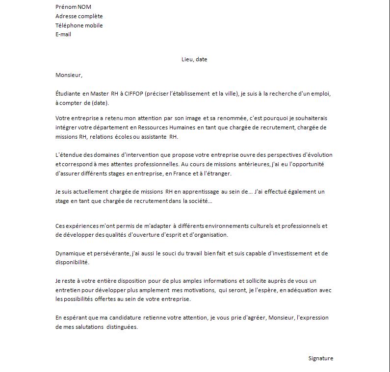 exemple de lettre de motivation pour cv