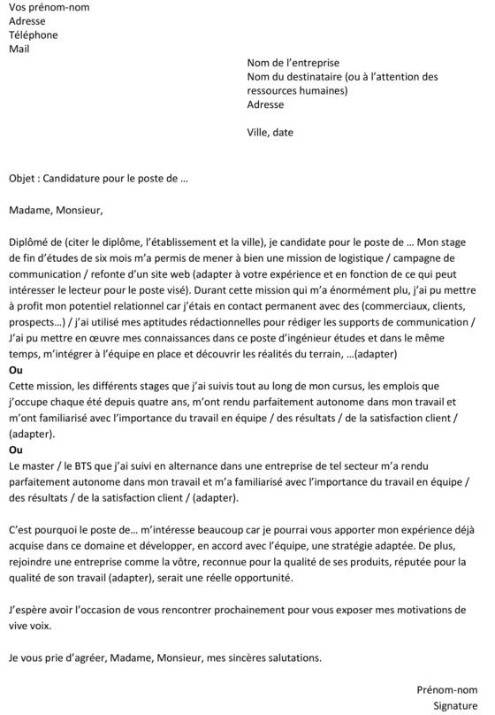 exemple de lettre de motivation pour un travail