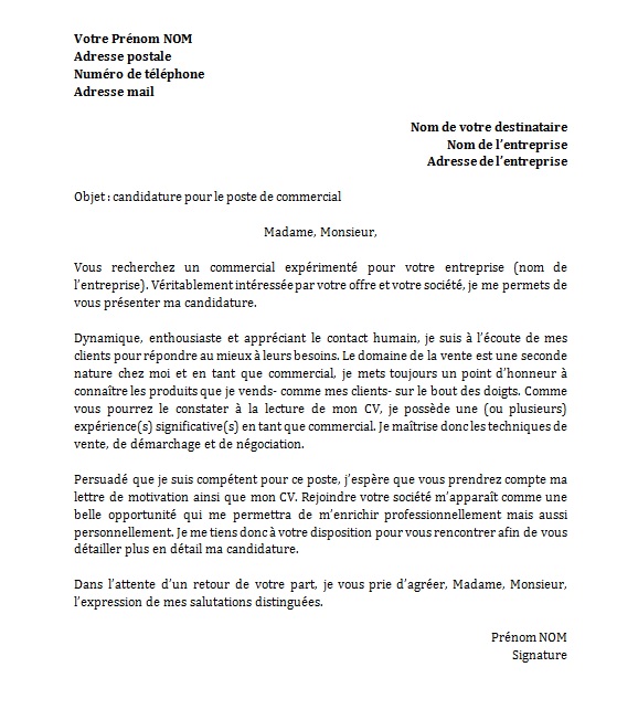 exemple de lettre de motivation pour un travail