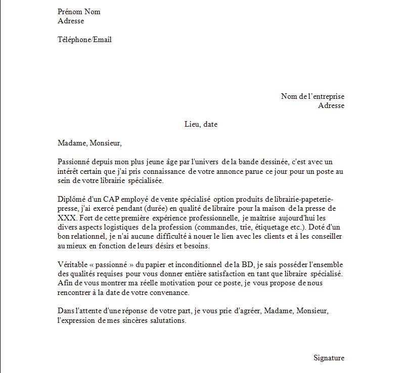 exemple de lettre de motivation pour un travail