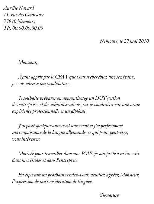 exemple de lettre de motivation pour un travail