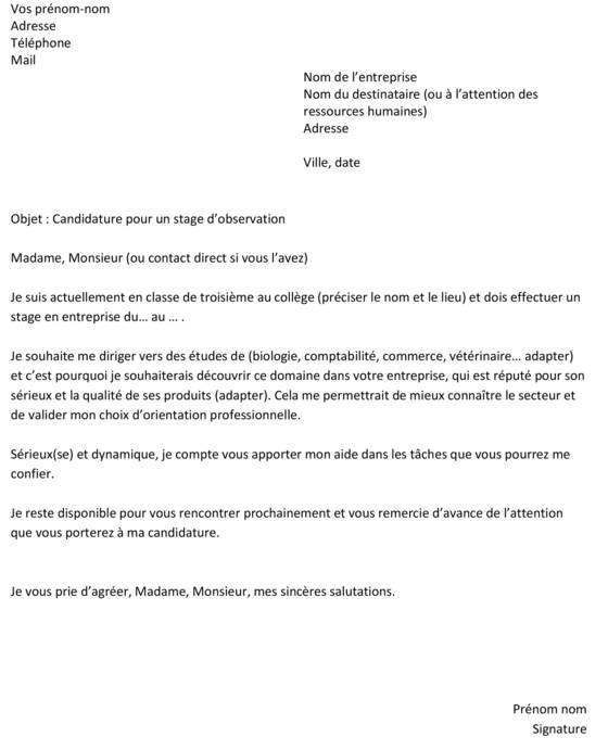exemple de lettre de presentation pour un stage