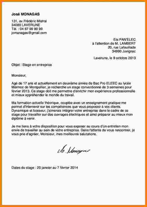 exemple de lettre de presentation pour un stage