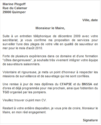 exemple de lettre de presentation pour un stage