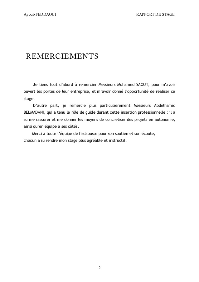 exemple de lettre de remerciement apres un stage