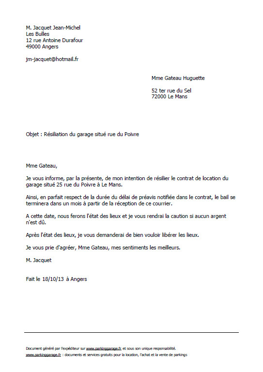 exemple de lettre de separation