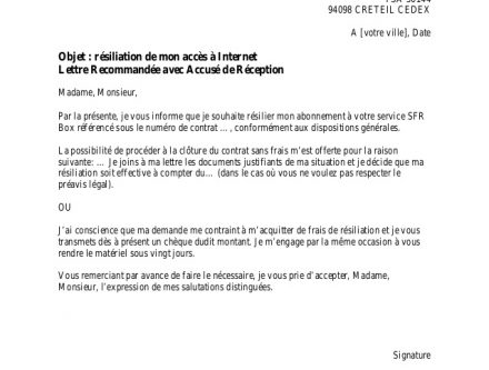exemple de lettre pour arreter un abonnement