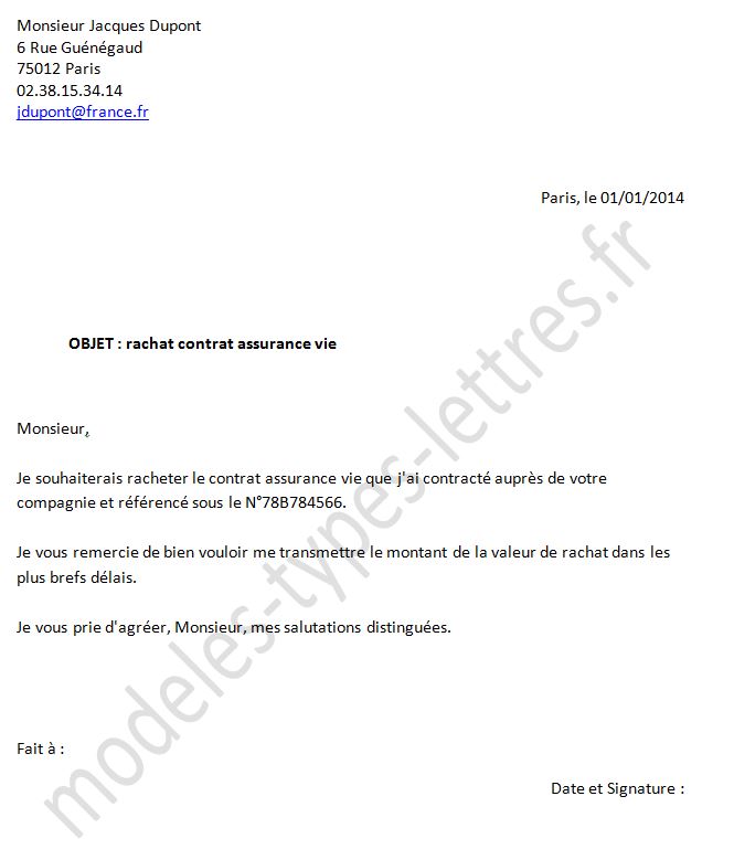 exemple de lettre pour assurance