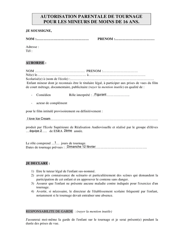 exemple de lettre pour autorisation parentale