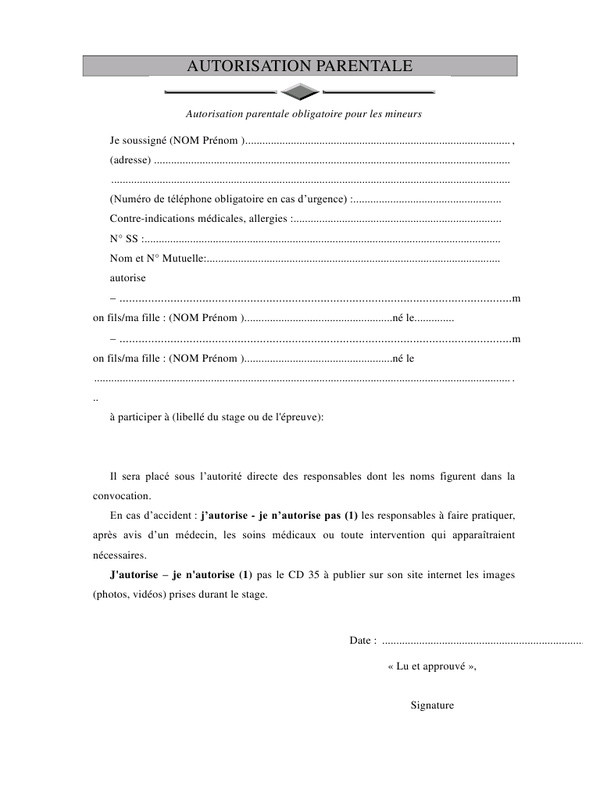 exemple de lettre pour autorisation parentale