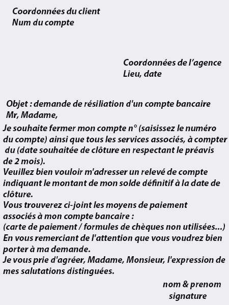 exemple de lettre pour cloturer un compte bancaire
