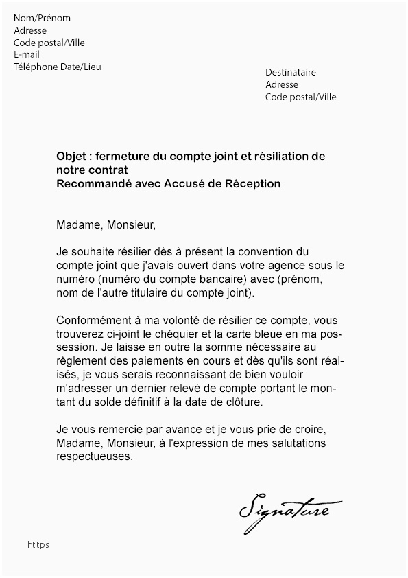exemple de lettre pour cloturer un compte bancaire