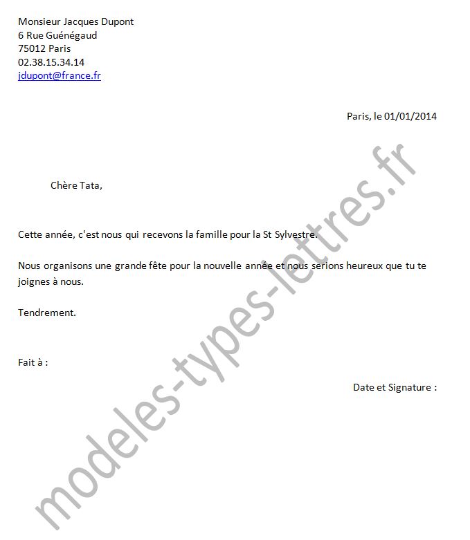 exemple de lettre pour invitation