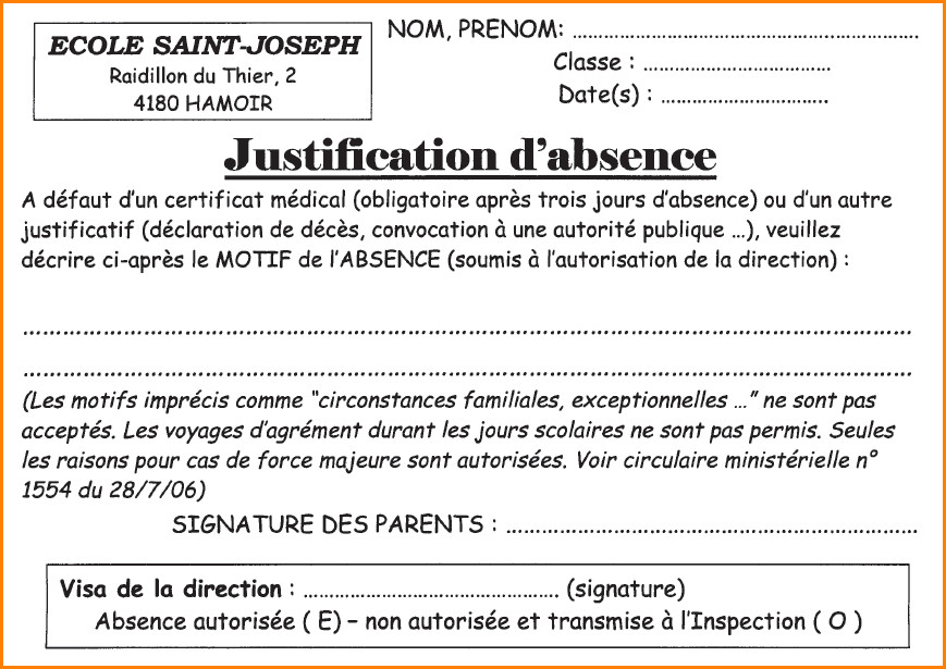 exemple de lettre pour justifier une absence