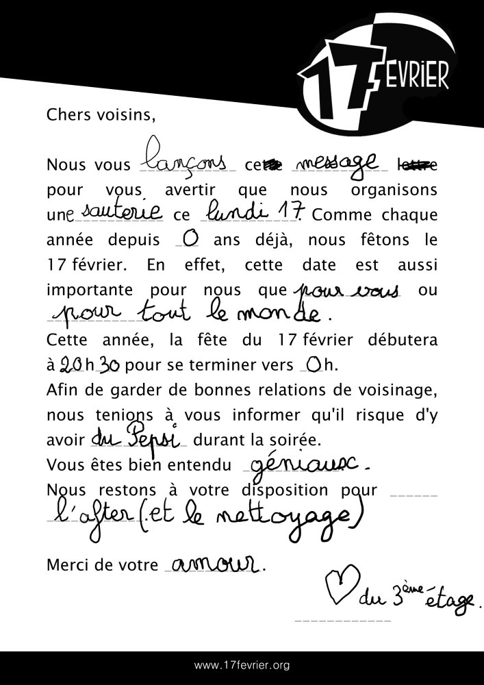 exemple de lettre pour prevenir les voisin d'une fete