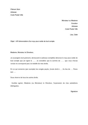 exemple de lettre pour solde de tout compte