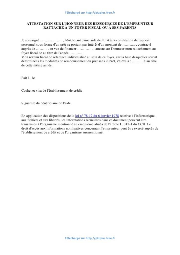 exemple de lettre sur l'honneur