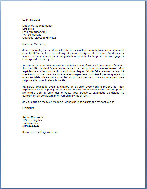 exemple de modele de lettre