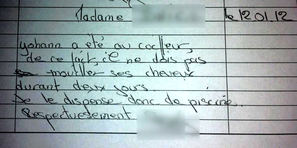 exemple de mot d'excuse pour la piscine