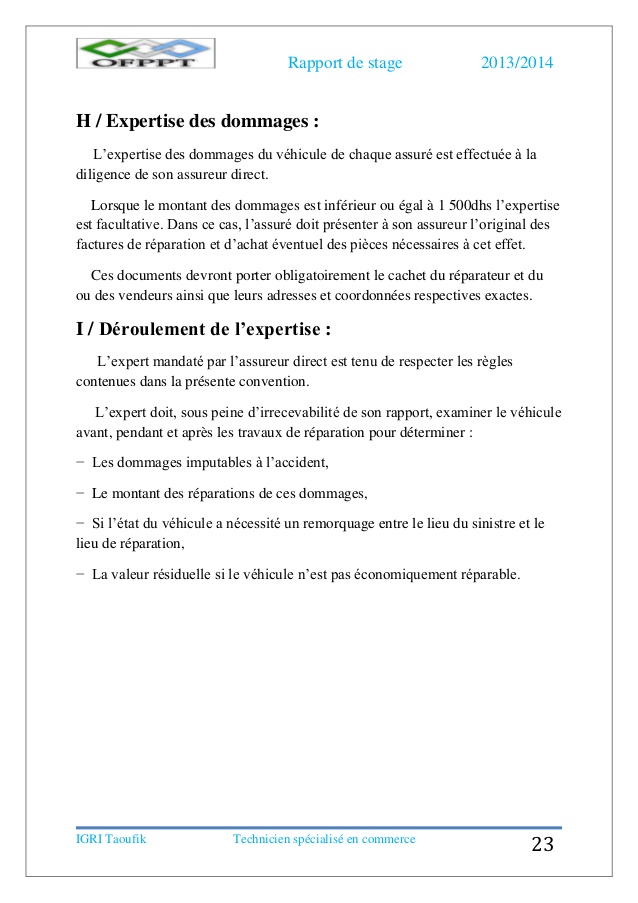 exemple de rapport d'expertise automobile