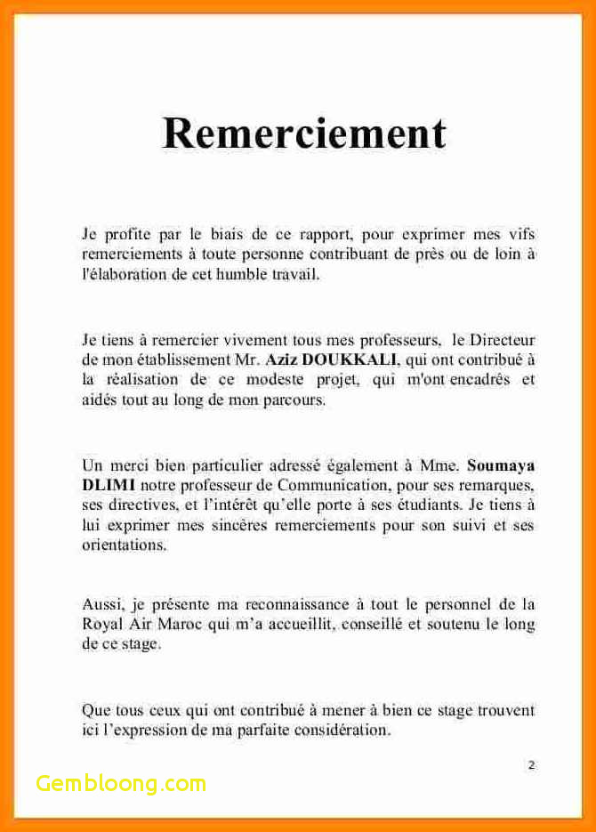 exemple de remerciement stage