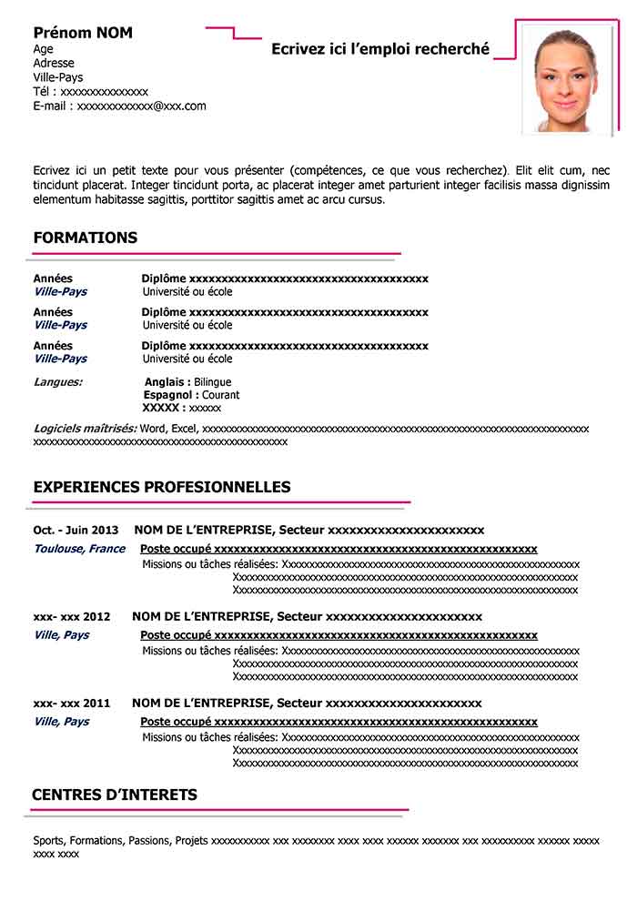 exemple des cv word