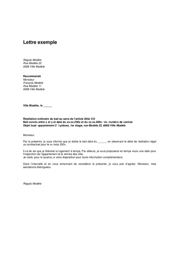 exemple fin de bail