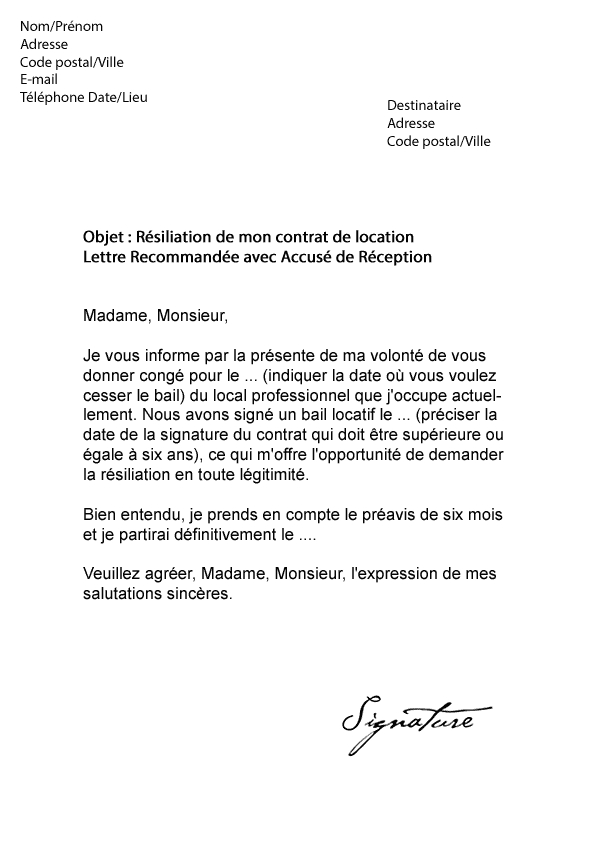 exemple fin de bail